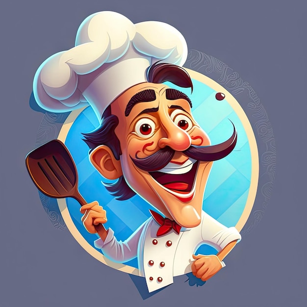 Photo réseaux neuronaux chef cuisinier ai personnage généré par ordinateur image boulanger dans chapeau de chef avec spatule personnage créatif homme avec moustaches