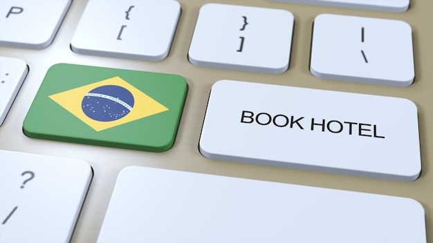 Réserver un hôtel au Brésil avec un site Web en ligne Bouton sur le clavier de l'ordinateur Concept de voyage 3D