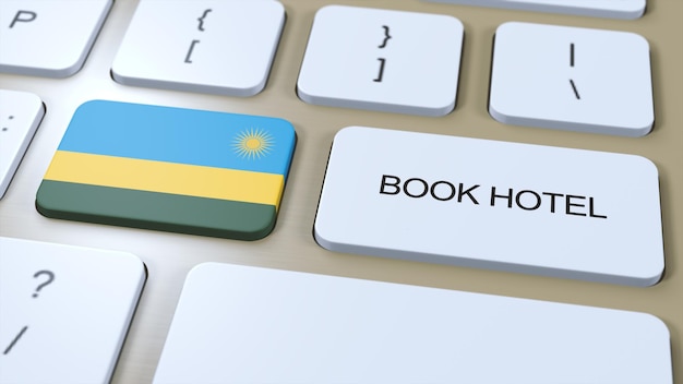 Réservez un hôtel au Rwanda avec un site Web en ligne Bouton sur le clavier de l'ordinateur Concept de voyage 3D