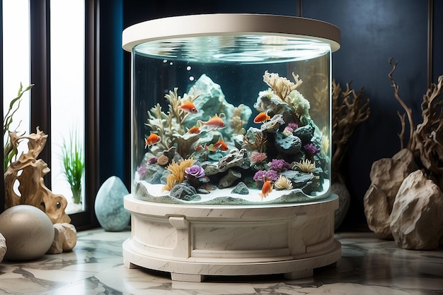 Photo un réservoir de poissons avec une lumière bleue qui dit des coraux dessus