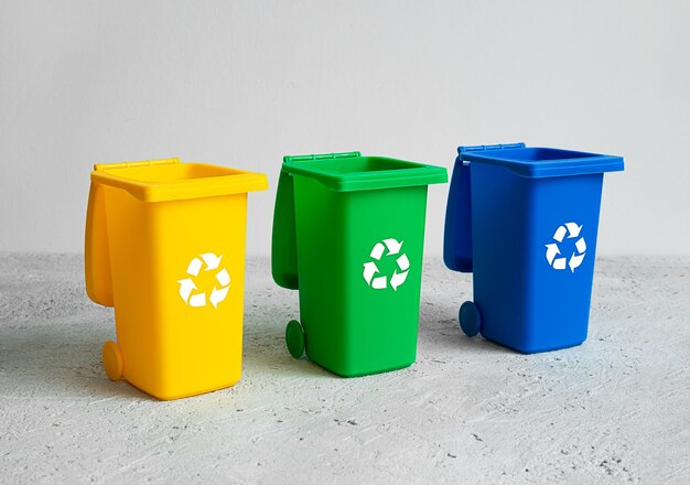 Réservoirs ouverts pour la collecte séparée des ordures sur un concept de recyclage des déchets de fond clair