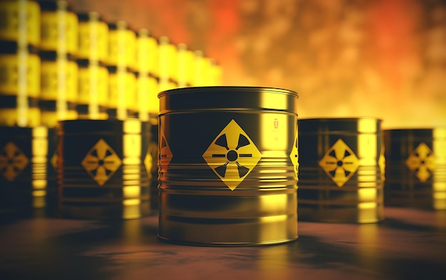 Réservoirs de stockage radioactifs avec un avertissement pour les produits chimiques
