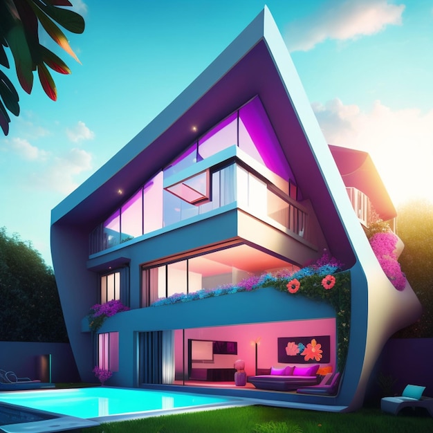 Résidence futuriste immobilière maison architecturale