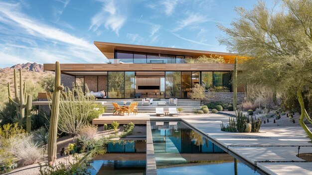 Résidence moderne dans le désert avec vue sur la piscine Architecture contemporaine