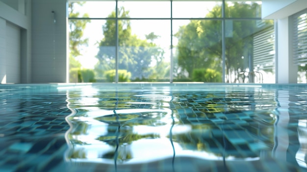 Résidence moderne à murs de verre avec piscine intérieure
