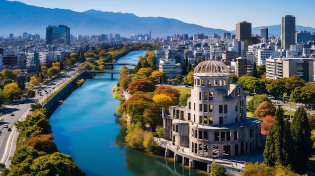 Photo la résilience à travers les ruines explorant le dôme de la bombe atomique d'hiroshima et le parc commémoratif de la paix