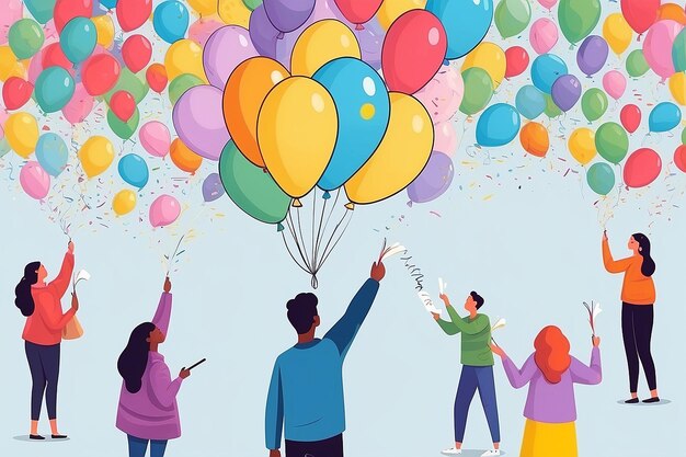 Résolutions du Nouvel An écrites sur des ballons colorés Illustration de scène