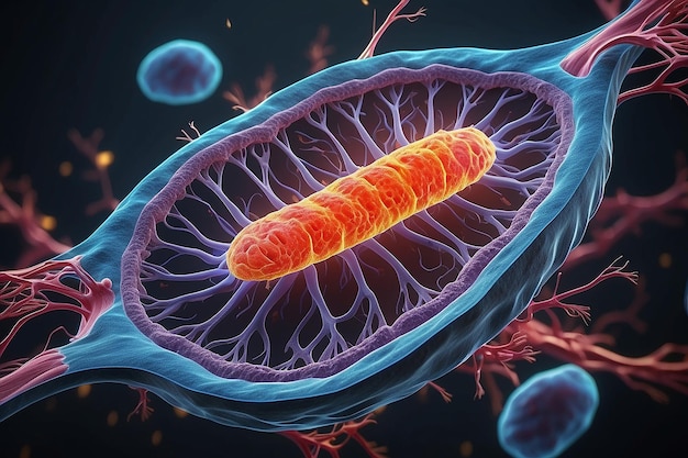 Photo la respiration cellulaire en action lorsque les mitochondries produisent de l'énergie dans les cellules animales concept de la biochimie et des processus métaboliques génératif ai