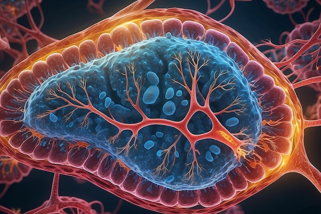 Photo la respiration cellulaire en action lorsque les mitochondries produisent de l'énergie dans les cellules animales concept de la biochimie et des processus métaboliques génératif ai