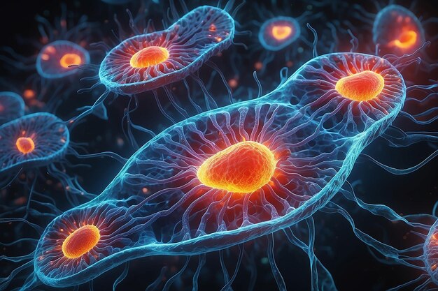 Photo la respiration cellulaire en action lorsque les mitochondries produisent de l'énergie dans les cellules animales concept de la biochimie et des processus métaboliques génératif ai