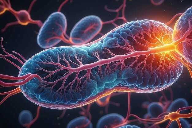 Photo la respiration cellulaire en action lorsque les mitochondries produisent de l'énergie dans les cellules animales concept de la biochimie et des processus métaboliques génératif ai