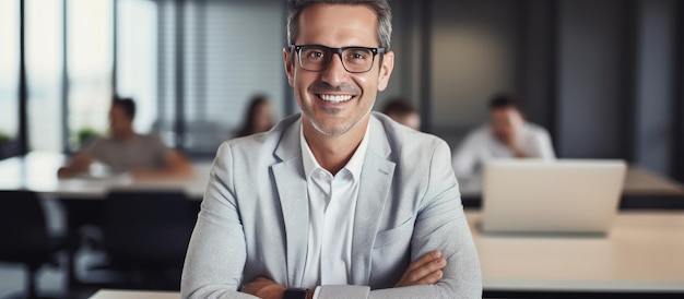 Responsable RH masculin dans un bureau moderne souriant à la caméra accueillant le recrutement