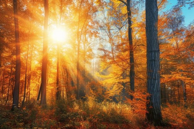 Ressentez la beauté sereine d'une forêt d'automne pendant une matinée vive