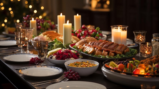 Ressentez la chaleur d'une réunion de vacances alors que les proches se rassemblent autour d'une table festive ornée d'esprit