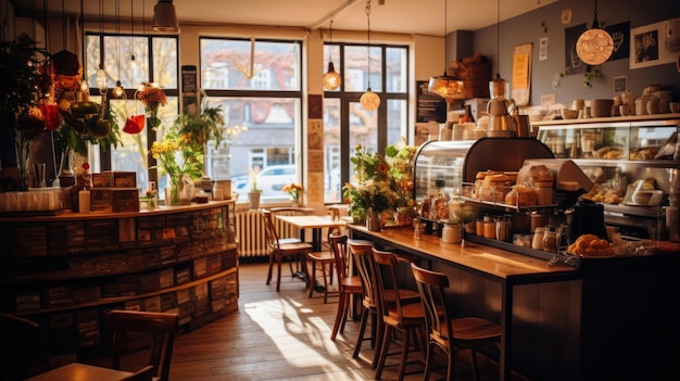 Un restaurant avec beaucoup de tables et de chaises