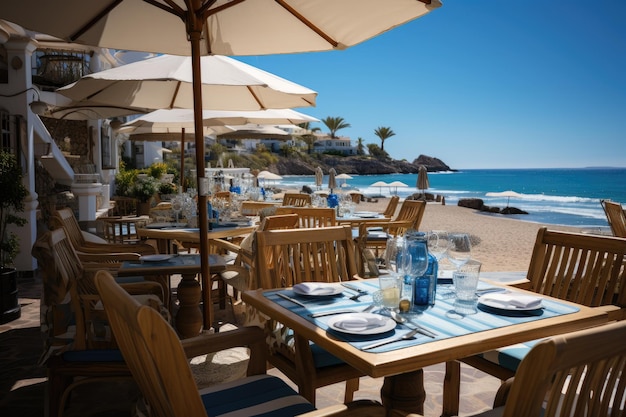 Restaurant BeiraMar fruits de mer frais dans des plats colorés à la plage IA générative