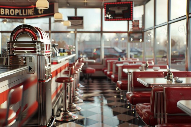 Un restaurant classique avec des accents chromiques et une jukebox