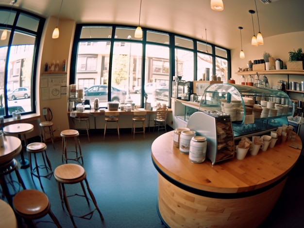 Photo un restaurant avec un comptoir et une vitrine en verre