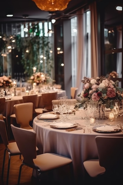Restaurant décoré pour mariage Generative AI