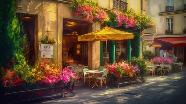 Un restaurant fleuri en façade