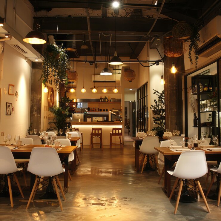 Photo un restaurant avec une grande porte qui dit le nom du restaurant