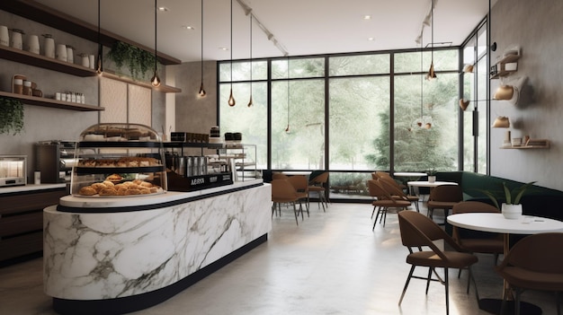 Un restaurant avec une grande vitrine qui dit café en haut.