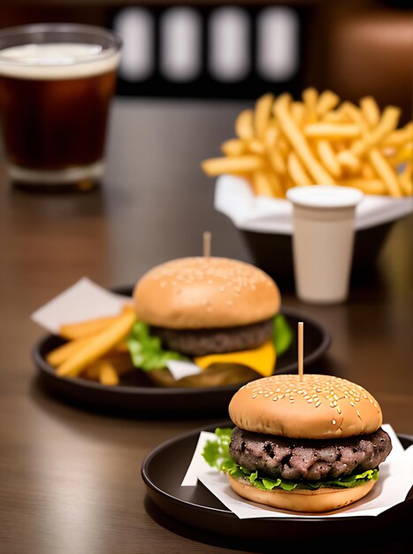 Restaurant de hamburgers réaliste et confortable avec une atmosphère détaillée