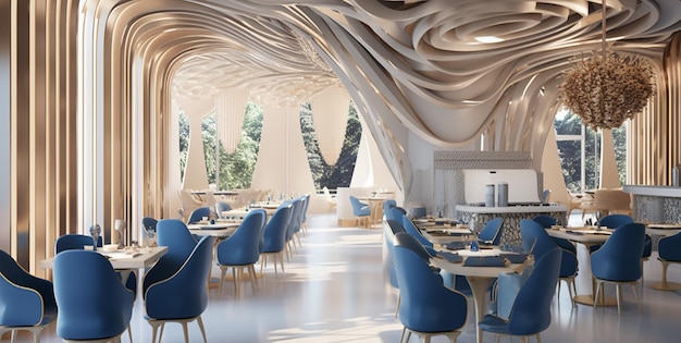 restaurant à l'intérieur d'un bâtiment de style moderne