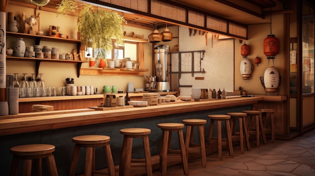 Restaurant japonais Section du comptoir d'un petit restaurant traditionnel japonais typique