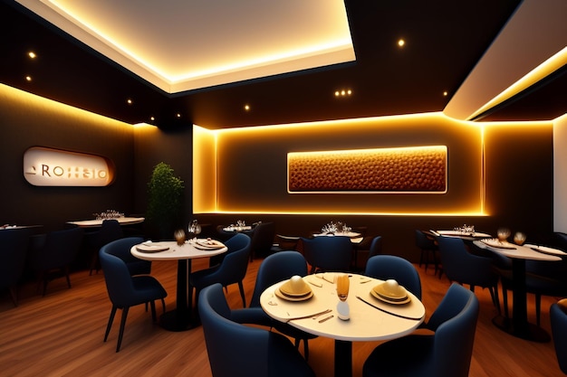 Un restaurant avec un mur sombre et un luminaire qui dit "nouilles" dessus.