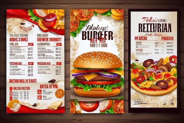 Photo restaurant nourriture délicieuse design de flyer menu actuel menu chinois couverture de hamburger brochure de restauration rapide