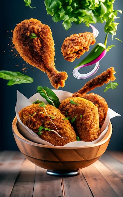 restaurant de poulet comprenant des côtelettes de poulet frites comme sujet principal nourriture volante