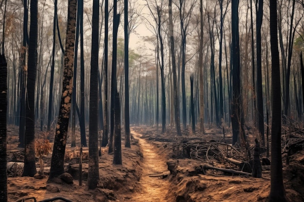 Reste brûlé d'arbres dans une zone déforestée créée avec une ai générative