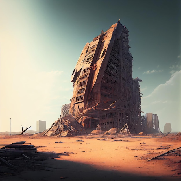 Resté en ruines gratte-ciel futuriste ville postapocalyptique