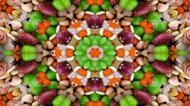 Résumé de l'alimentation végétale motif symétrique Kaléidoscope ornemental décoratif mouvement cercle géométrique et formes d'étoiles
