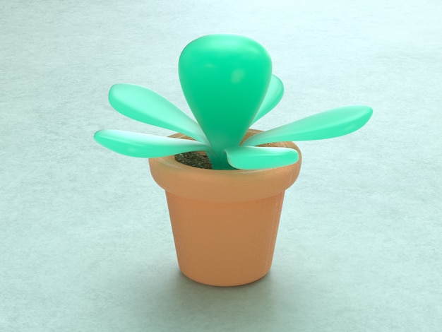 résumé, arbre, pot, dessin animé, style, 3d, rendre