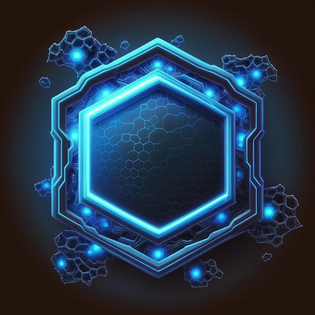 Résumé du cadre hexagonal futuriste brillant illuminé de bleu néon dans le jeu