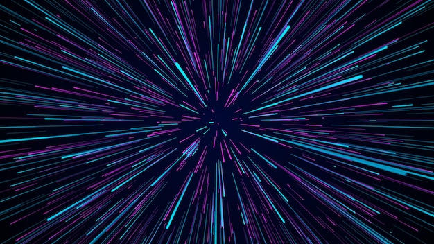 Résumé fond circulaire de vitesse de la lumière Lignes bleues dynamiques Explosion futuriste de lumière Rayons colorés en mouvement Transfert de données volumineuses cyberespace rendu 3D