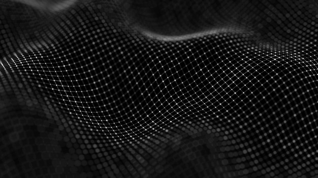 Résumé fond futuriste sombre Visualisation de données volumineuses Vague dynamique numérique de rendu 3D de particules