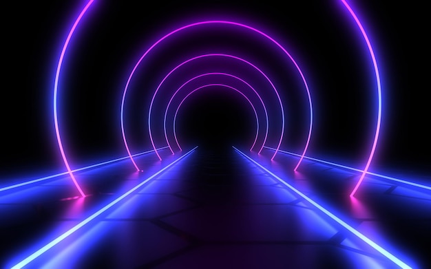 Résumé fond néon tunnel 3d illustration