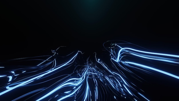 Résumé historique de la connexion de ligne de néon futuriste moderne Sci Fi, rendu d'illustration 3D