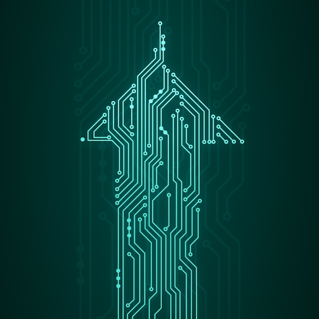 Résumé illustration numérique de la carte à puce en forme de flèche se déplaçant vers le haut sur vert foncé