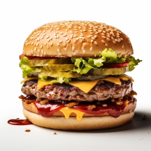 Une retouche minimale, une texture riche, un hamburger sur fond blanc.
