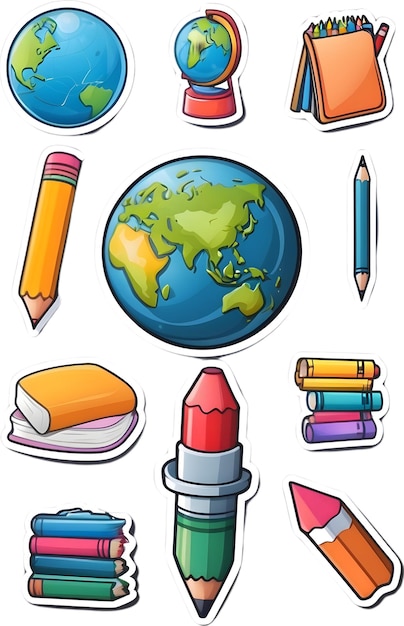 Photo retour aux icônes de l'école symboles des fournitures scolaires éducation et apprentissage matériaux d'étude académique