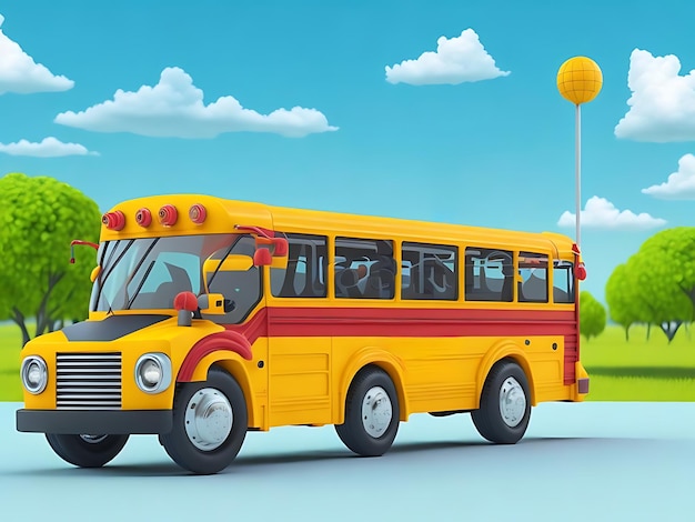 Retour à l'école concept de fond de l'éducation avec l'illustration de rendu 3D du bus scolaire