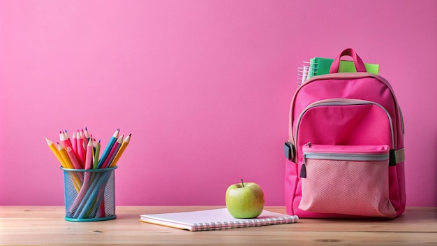Retour à l'école en ligne School banner poster sac à dos avec des fournitures scolaires