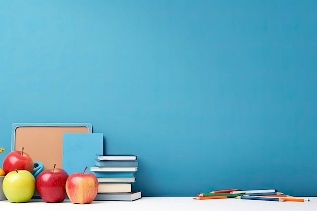 retour à l'école avec des livres et des pommes