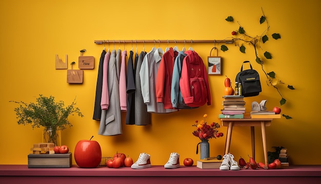 Retour à l'école objets scolaires minimaux séance de photographie de concept joyeux