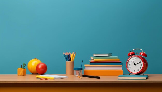 Retour à l'école objets scolaires minimaux séance de photographie de concept joyeux