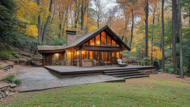 Photo retraite d'automne une cabane confortable nichée dans la forêt